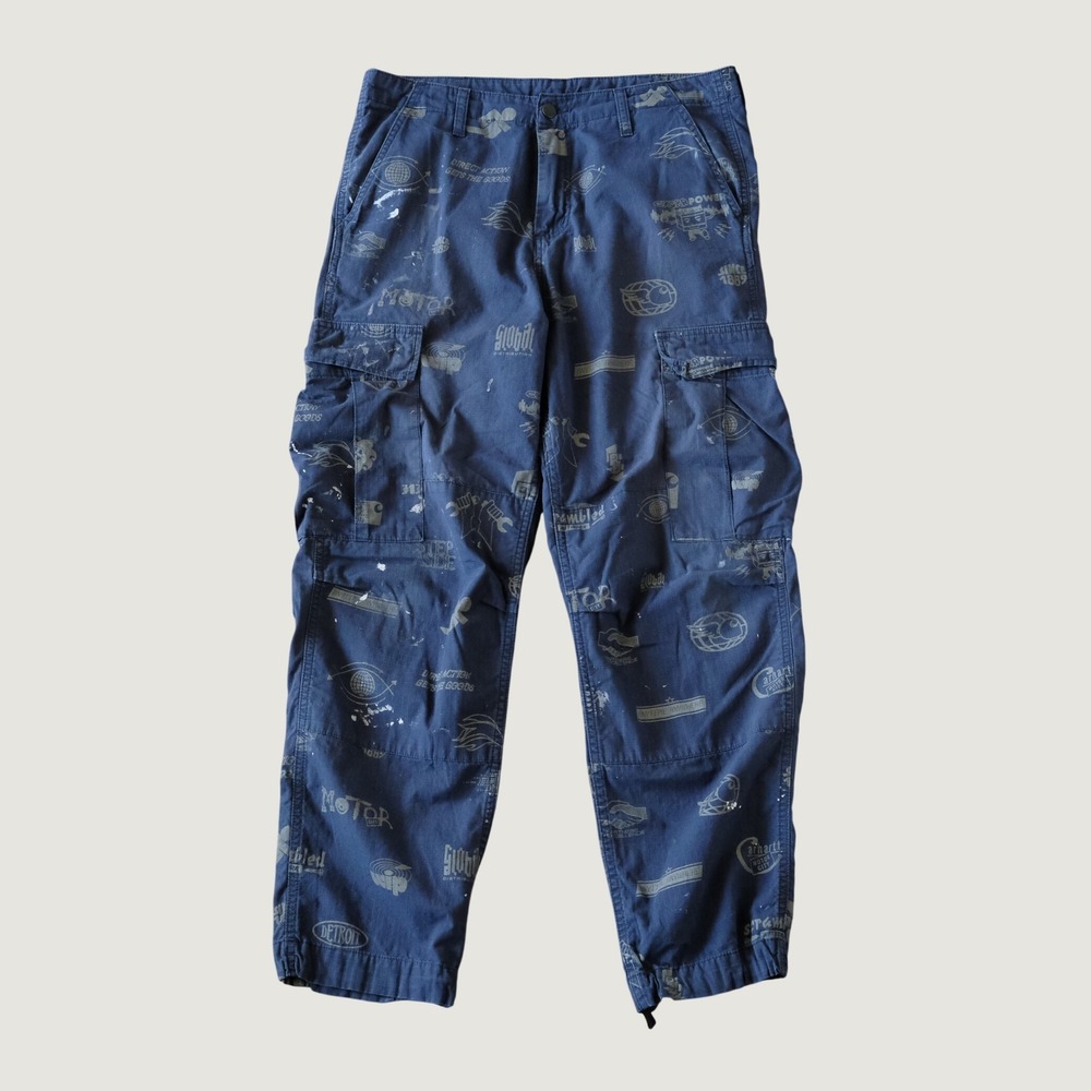 Carhartt WIP Regular Cargo Pant Blue Graphic Print Ripstop fits 32x30 Streetwear